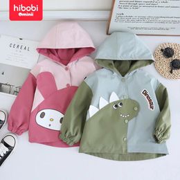 Coat Hibobi Children's Short Windbreaker 2024 Spring Casual Cute Cartoon Hooded Long Sleeves Jacket Suitable For 1-5 Years Old