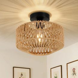 Ceiling Lights Rattan E27 Bulbs Chandelier Light Fixture Hand Woven Celing Lamp Flush Mount For Hallway Bedroom Kitchen