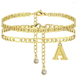Anklets 2Pcs Stainless Steel Initial Anklet Set For Women 26 Letter Gold Color Chain On Foot Summer Ankle Bracelet Jewelry Accessories