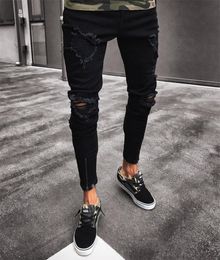 Mens Cool Designer Brand Black Jeans Skinny Ripped Destroyed Stretch Slim Fit Hop Hop Pants With Holes For Men9713953