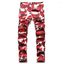 Men's Jeans Red Camouflage Men Denim Straight Fashion High Quality Party Cool Trousers Washed Harem Trend Army Pants