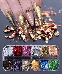 12 Grid Nail Sequins Paillette Aluminum Irregular Flakes Gold Silver Pigment Nail Art Decoration Mirror Glitter Foil Paper5073667