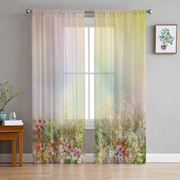 Curtain Flowers Bouquet Watercolour Painting Sheer Curtains For Living Room Decoration Window Kitchen Tulle Voile