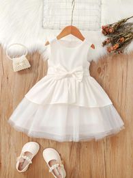 Girl Dresses 2024 Girls' Summer Special Supply For Children's Romantic Solid Colour Tank Top Bow Mesh Dress Princess