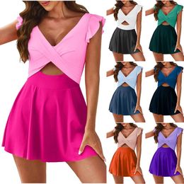 Women's Swimwear Ruffled One PC Swimsuits V Neck Control Cutout High Waisted Bathing Suit Maillot De Bain Femme 2024 Womens