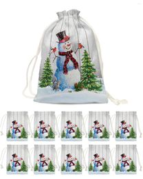 Christmas Decorations Snowman Tree Snowflake Wood Grain Candy Bags Santa Gift Bag Party Decor Navidad Xmas Linen Packing Supplies