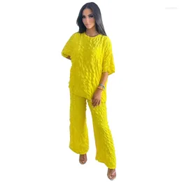 Work Dresses Szkzk Sexy Two Piece Loose Set Women Party Evening Clubwear T Shirt Tops And Pants Night Club Outfits Yellow Matching Baggy