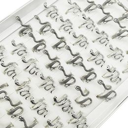 50 pieces/batch wholesale mixed style retro silver snake shaped finger ring for men open adjustment large animal jewelry party bar 240429
