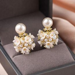 Stud Earrings Elegant Imitation Pearl For Women Double Side White Shell Exquisite Ear Jewelry Party Bangquet