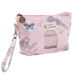 Storage Bags Polyester Rose Flower Bird Pattern Women Cosmetic Bag Toiletries Organise Waterproof MakeUp Portable Wash