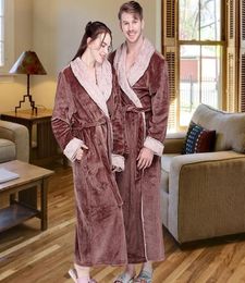 Women Winter Extra Long Thick Flannel Bath Robe Warm Peignoir Femme Sexy Fur Dressing Gown Men Bathrobe Bridesmaid Wedding Robes4903861