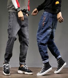 Fashion2019 High Street Fashion Men jeans Sciose Fit Harem pantaloni blu grigio colore punk in stile hip hop jogger jeans for men cargo pan9603256