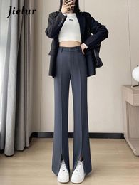 Women's Pants Autumn Korean Split Black Women Suit High Waist Apricot Female Wide Leg Straight Casual Office Lady Trousers