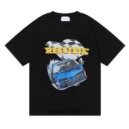 Rhude High end designer T shirts for fashion Racing printed short sleeve T-shirt for male and female couples large size Pullover short With 1:1 original labels