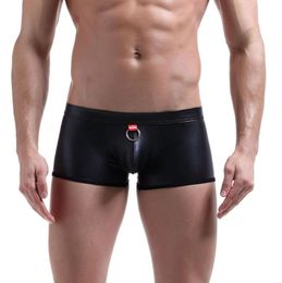 Imitation Leather Underwear Men Boxers Spandex Underwear Sexy Man Black Panties Comfortable Underpants Male Boxer Short Undershort2271239