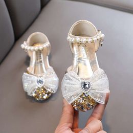 Little Girls Sweet Princess Shoes Paillette Sparkly Children Mary Janes Shallow Versatile Fashion Wedding Kid Flat Dress Sandals