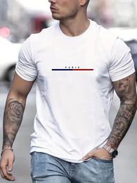 Mens 100 Cotton Paris Short Sleeve TShirt Top Loose Tshirt Brand High Quality Clothing S4XL Men Casual Shopping 240520