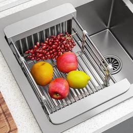 Kitchen Storage Stainless Steel Expandable Dish Drying Rack Rust-Resistant Counter Sink Drainer Multi-Purpose Drain Basket Shelf