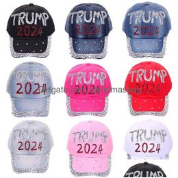 Party Hats Trump 2024 Diamonds Denim Sun Hat Casual Diamond Baseball Cap Athleisure Adjustable Cotton Drop Delivery Home Garden Festiv Dhffc