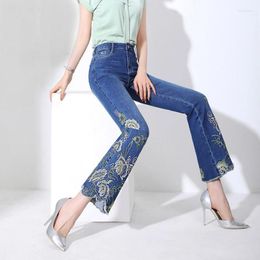 Women's Jeans FERZIGE 2024 Skinny Stretch Embroidery Luxury Flare Pants Women Fashion High Waist Casual Slim Fit Trousers Plus Size