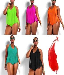 Plus Size One piece Tassels Swimwear Sexy V neck Women Swimsuit Padded Boho Fringe Big size Bathing Suit 5 Colours Bikini 8881408