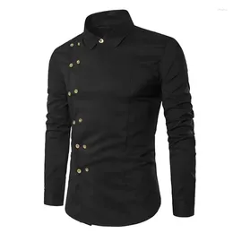 Men's Dress Shirts 2024 Spring/Summer Double Breasted Slim Fit Long Sleeved Shirt Thin Casual Solid Color