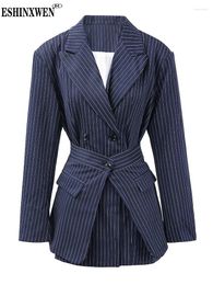 Women's Suits Eshin Black Striped Personality Blazer Women Lapel Long Sleeve Loose Fit Jacket Fashion Tide Spring Autumn 2024 XF2014