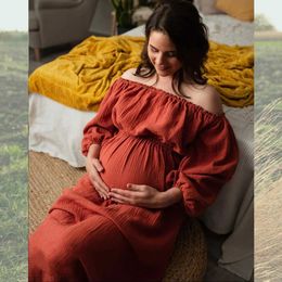 Maternity Dresses Pregnant Women Photography Dress Comfortable Bohemian Dress Bohemian Style Baby Shower Dress Linen Cotton One Shoulder Pregnant Women d240520