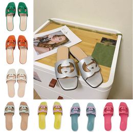 Womens Designer Sandals Interlocking Mule Rubber Slipper Flat Heel Jelly Script Sliders Orange white Summer Beach Outdoor Luxury shoe Flip Flops