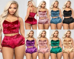 Women Sexy Velvet Pyjama Sets Designer Ladies Lace VNeck Crop Tops Shorts 2 Pcs Girl Night Dress Sleepwear Lingerie V8591419201