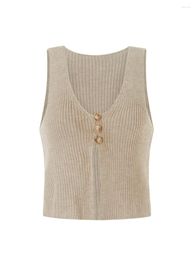 Women's Tanks Women Summer Knit Tank Tops Casual Solid Colour Button Chic V-neck T-shirt