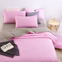 Bedding Sets Classic Simple Set 7 Size Grey Blue Pink Solid Bed Linen 4pcs/set Duvet Cover Sheet Ab Side Home Textile 2024