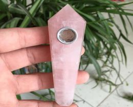 Natural pink Rose quartz crystal pink Wand Smoking Pipes healing6635568