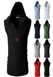 Men039s Sleeveless Hoodies Cotton T Shirt Hoodied Tank Top with Cap Solid Tee Shirt Vest Casual Sweatshirts TShirts7978130