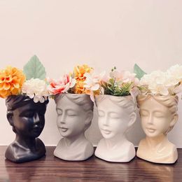 Vases Ceramic Vase Home Decor Flower Pot Girl Ornament Sculpture Statue Creative Living Room Decoration Desktop Crafts