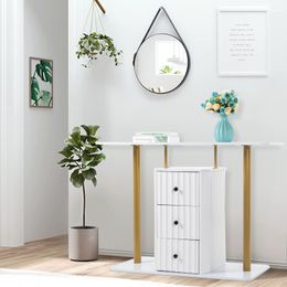 ZK20 Modern Console Table with 3 Drawers, Faux Marble Veneer Entryway Table, Metal Frame Narrow Sofa Accent Table, Sofa Side Table for Living Room Bedroom, White & Golden