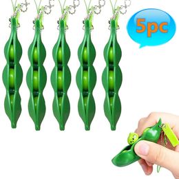 5pcs Fidget Toys Pack Portachiavi Decompression Edamame Squishy Squeeze Peas Beans Keychain Cute Stress Adult Toy Key chain 240514