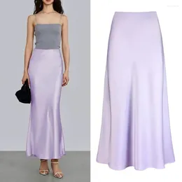 Skirts Summer Satin Fishtail Long Skirt Solid Color Women Maxi High Waist Silky Texture Elegant Wrap Faldas