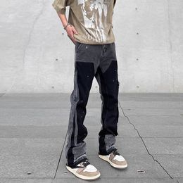 2024 Graffiti Black Flash Denim Pants Mens Retro Hip Hop Patch Splash Ink Wide Legged Jeans Y2k Bag Wash Jeans 240515