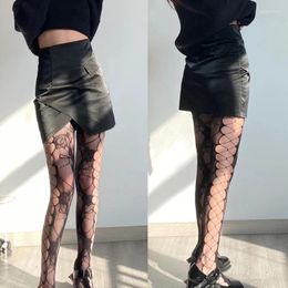 Women Socks Gothic Punk Colorful Fishnet Pantyhose Side Hole Rose Flower Jacquard Patterned Tights Sexy Sheer Mesh