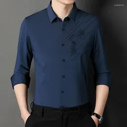 Men's Casual Shirts High Elastic Traceless Long-sleeved Slim Shirt Spandex Non-lroning Business Leisure Men Wrinkle Resistant Top