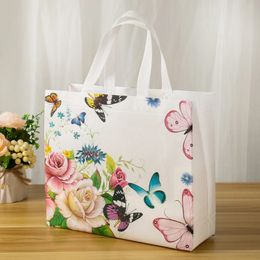 Flower Print Grocery Shopping Bag Nonwoven Fabric Eco Travel Takeaway Storage Folding Reusable Pouch 240516