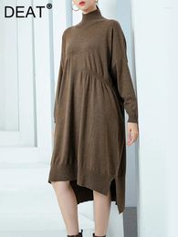Casual Dresses Knitted Stand Collar Dress Women Full Sleeve Loose A Line Medium Long Solid Colour High Street Style Fashion 15KB4524