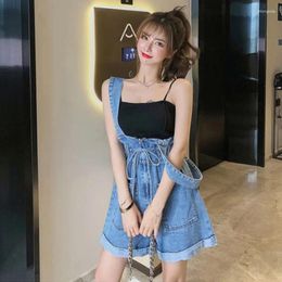 Women's Shorts Summer Oversized Clothing Age Reducing Salt Denim Shoulder Strap Loose And Stylish Jumpsuit S-5XL 100kg