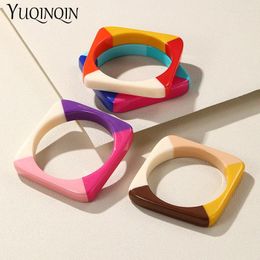 Bangle Trendy Colourful Wide Geometric Cuff Bracelets For Women Girls Korean Square Resin Bangles Charms Vintage Jewellery Gift