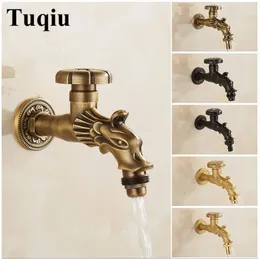 Bathroom Sink Faucets Carved Wall Mount Brass Antique Bronze Bibcock Decorative Outdoor Garden Faucet Washing Machine Small Tap