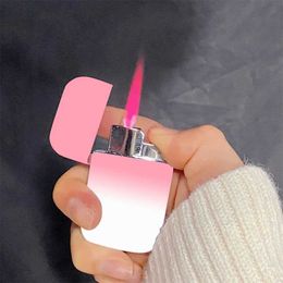 Lighters New Windproof Metal Rainbow Light Red Flame Turbo Butane Inflatable Cigarette Lighter Accessories High Quality Beauty Gift S24513