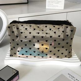 Cosmetic Bags Heart-Shaped Nylon Mesh Bag Portable Toiletry Organiser Makeup Multifunctional Women Lipstick Key Coin Purse Pouch