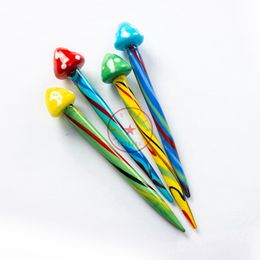 Innovative Colorful Mushroom Thick Glass Smoking Portable Herb Tobacco Oil Rigs Nails Metal Dabber Spoon Shovel Stick Scoop Waterpipes Bong Cigarette Holder Tip