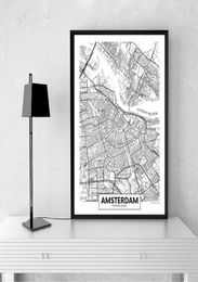 Modern City Amsterdam Map Minimalist Canvas Painting Black and White Wall Art Print Poster Pictures For Living Room Home Decor9316158